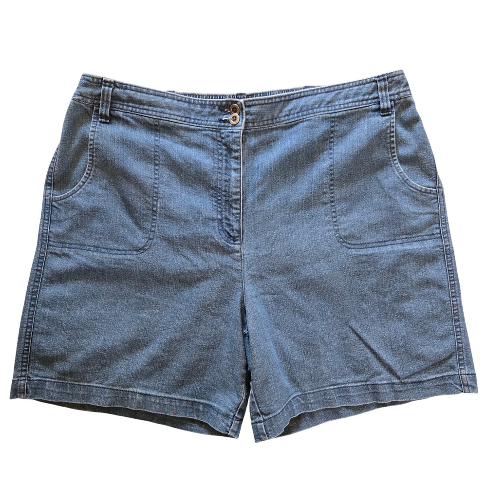Laura Scott Women's Denim Shorts Size 14 Blue Medium Wash Elastic Back Waistband